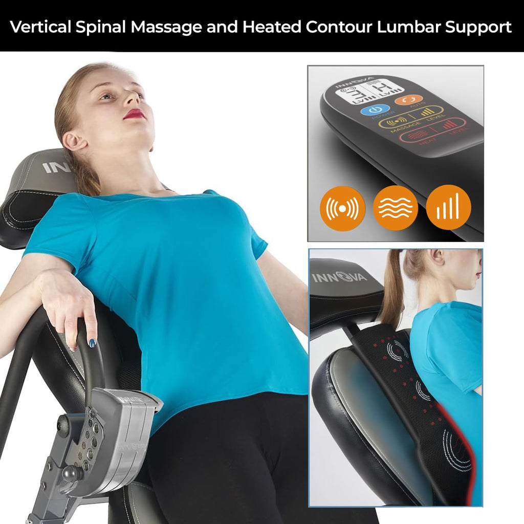 INNOVA HEALTH AND FITNESS ITM5900 Advanced Heat and Massage Inversion Table, Gray/Black - Fredhappy LLC