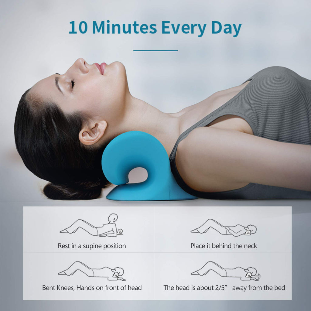 RESTCLOUD Neck and Shoulder Relaxer, Cervical Traction Device for TMJ Pain Relief and Cervical Spine Alignment, Chiropractic Pillow Neck Stretcher (Blue) - Fredhappy