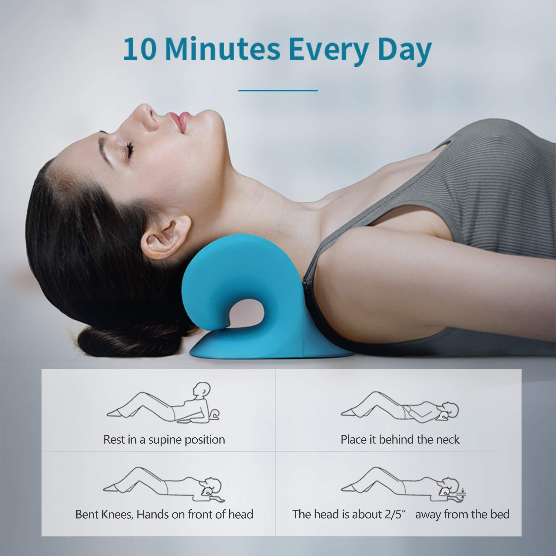 RESTCLOUD Neck and Shoulder Relaxer, Cervical Traction Device for TMJ Pain Relief and Cervical Spine Alignment, Chiropractic Pillow Neck Stretcher (Blue) - Fredhappy