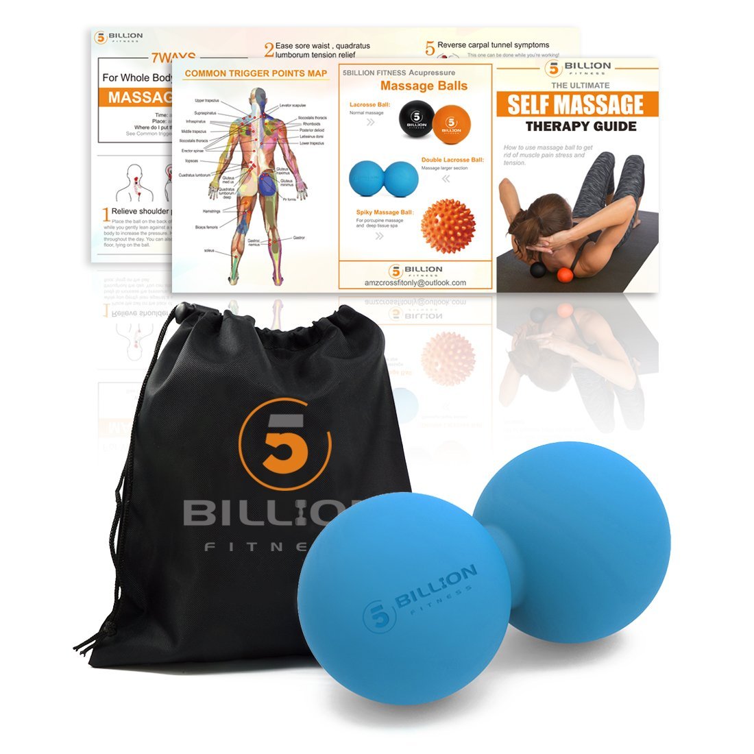 5BILLION FITNESS Peanut Massage Ball - Double Lacrosse Massage Ball & Mobility Ball for Physical Therapy - Deep Tissue Massage Tool for Myofascial Release, Muscle Relaxer, Acupoint Massage - Fredhappy
