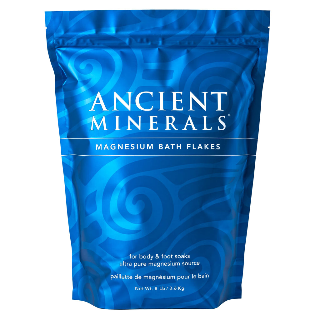 Ancient Minerals Magnesium Bath Flakes – Pure Zechstein Magnesium Chloride for Soaking and Whole - Body Replenishment, 8 lb Bag - Fredhappy