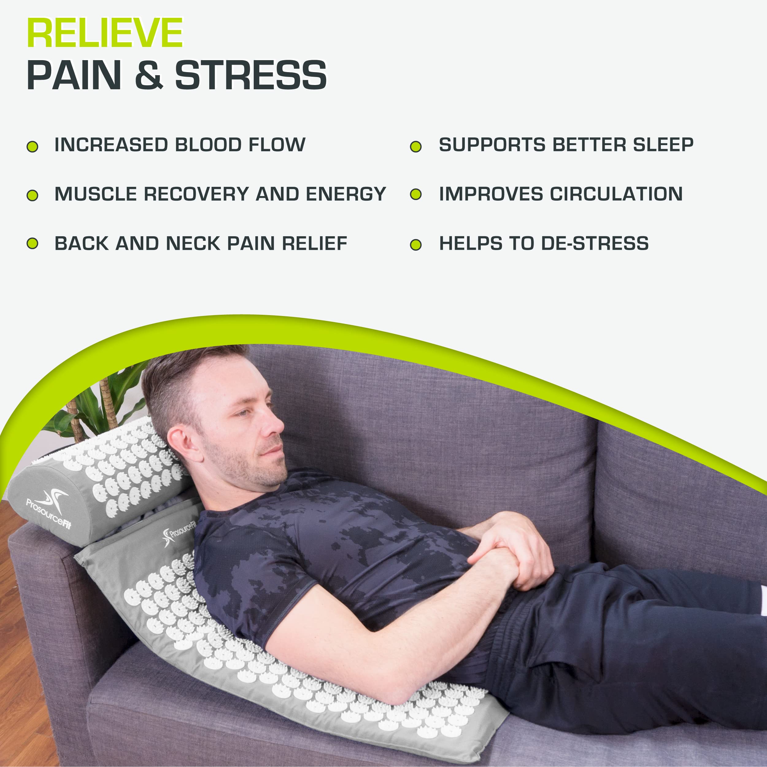 ProsourceFit Acupressure Mat and Pillow Set for Back/Neck Pain Relief and Muscle Relaxation, Grey - Fredhappy