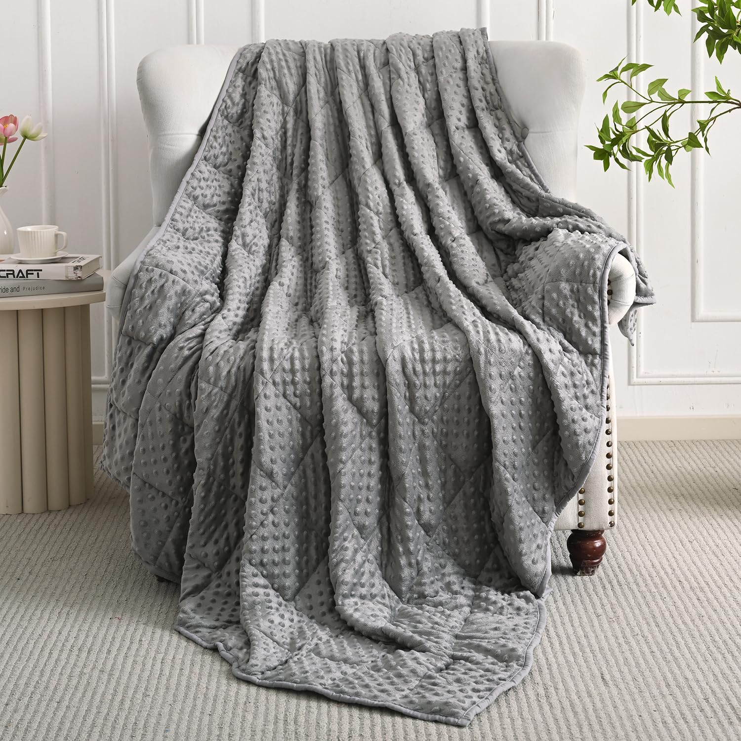 Mr. Sandman Weighted Blanket for Adults Queen Size 15 lbs, Soft Cooling Heavy Minky Blanket for Sleep, Washable Throw Blanket with Glass Beads, 60 x 80 Inches, Grey - Fredhappy